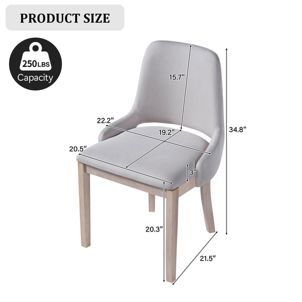 English Elm Wooden Linen Upholstered Dining Chairs Set of 2 — Sturdy Rubber Wood Frame, 300lb Capacity, Farmhouse Appeal Beige+Natural N842P300893A