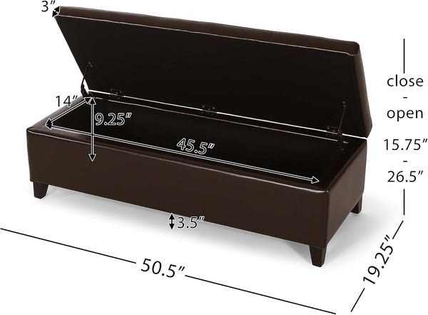 English Elm Christopher Knight Home® - HARTFORD Storage Ottoman Bench with Hidden Flip-Top Storage, Bonded Leather Upholstery, Sturdy Hardwood Frame Chocolate 73766.00PU