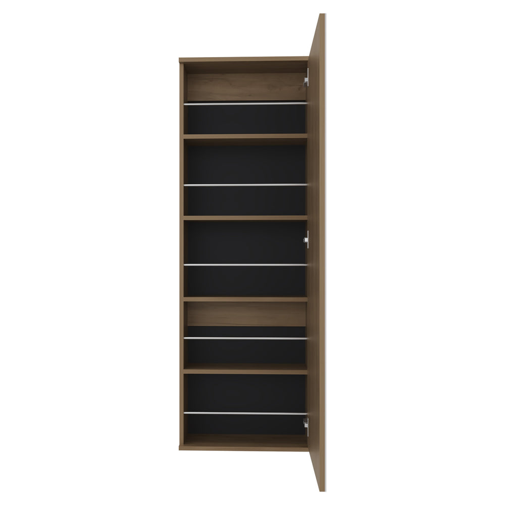 English Elm Wall 54" Mirrored Shoe Rack Cabinet – Natural Wood Wall-Mounted Organizer, 5 Shelves, 10-Pair Capacity, Eco-Friendly Warranty B097P296808