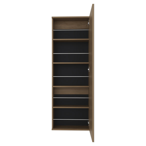 English Elm Wall 54" Mirrored Shoe Rack Cabinet – Natural Wood Wall-Mounted Organizer, 5 Shelves, 10-Pair Capacity, Eco-Friendly Warranty B097P296808