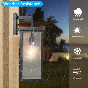 English Elm 20"(H) Set Of 2 Modern Outdoor Wall Lanterns - Black Metal Frame, Clear Glass, Dusk-To-Dawn Sensors W2312P374777