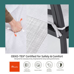 English Elm 5PC Outdoor Patio Aluminum Furniture Set with Sunbrella Cushions, Branch-Back Chairs & Umbrella Hole W1886S00026