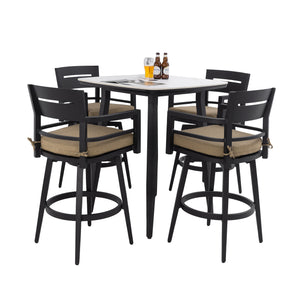 English Elm Modern 5Pc Outdoor Patio Bar Set – Elegant Marble-Inspired Table & Swivel Chairs For Entertaining W1886S00033