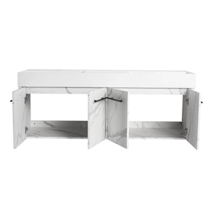 English Elm 60 Inch Wall-Mounted Bathroom Vanity With Double Resin Sinks, Modern Design, Storage & Style W999S00254
