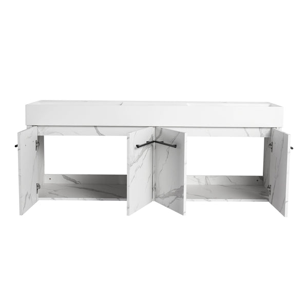 English Elm 60 Inch Wall-Mounted Bathroom Vanity With Double Resin Sinks, Modern Design, Storage & Style W999S00254