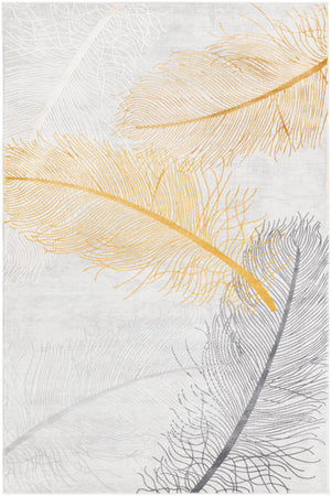 Unique Loom Finsbury Camilla Machine Made Botanical Rug Yellow Gray, Ivory 5' 3" x 8' 0"