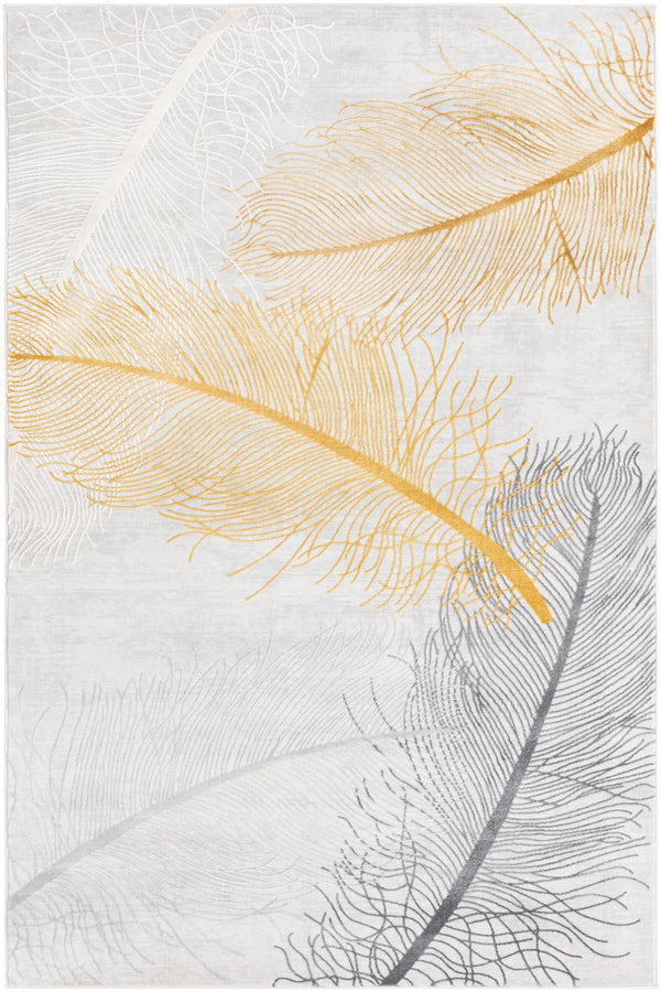 Unique Loom Finsbury Camilla Machine Made Botanical Rug Yellow Gray, Ivory 5' 3" x 8' 0"