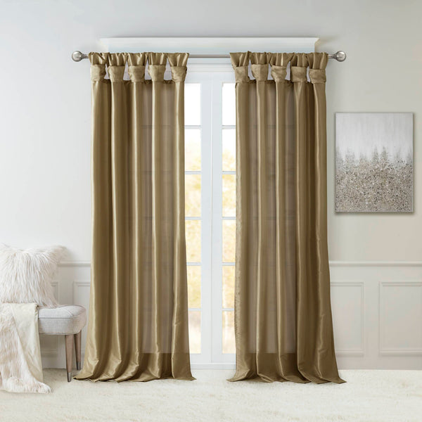 JLA Home Madison Park - Twist Madison Park Emilia Faux Silk Lined Curtain Panel with Twist Tab Top for Tailored Elegance Bronze MP40-3561