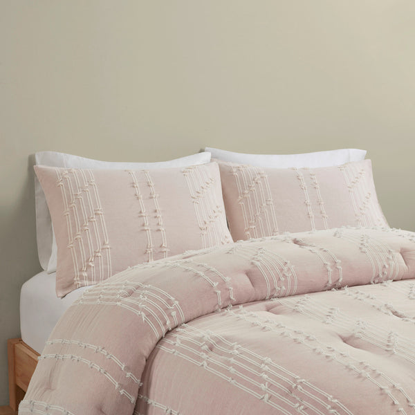 English Elm 3 Piece INK+IVY Kara Cotton Jacquard Comforter Set King/Cal King Blush Ivory OEKO-TEX 250gsm B03596419