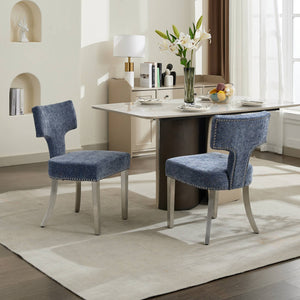 English Elm Mid Century Modern Dining Chairs with Copper Nail Trim, Plush High-Density Foam Seats, Brushed Steel Legs Blue W1143P314901