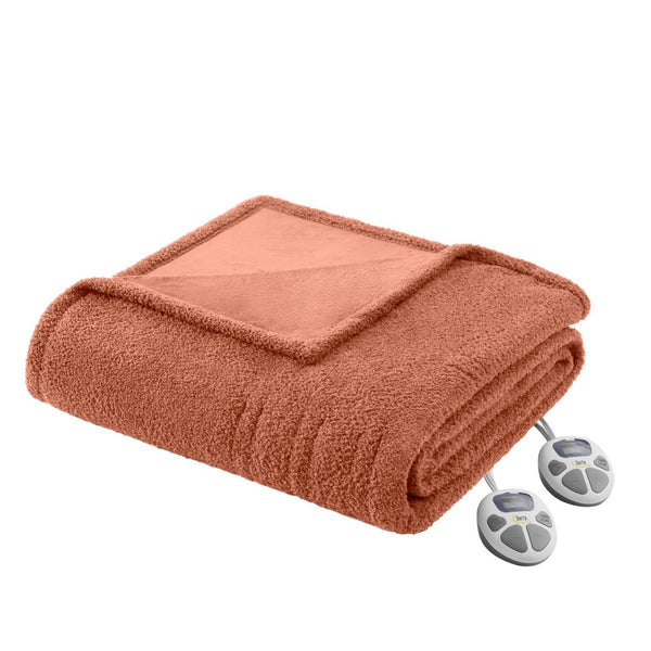 English Elm 1 Twin Faux Feathersoft Electric Blanket with 10 Heat Settings and Auto Shutoff Rust B035P319602