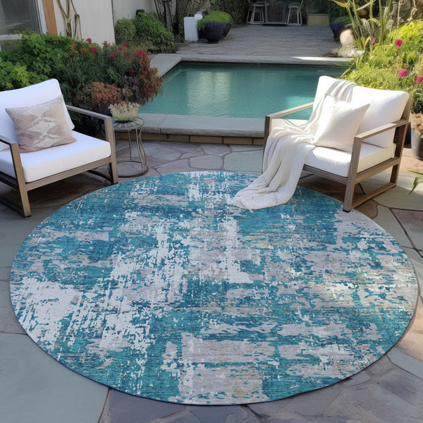 Homeroots 3' Black And Gray Abstract Washable Area Rug - Versatile Indoor Outdoor Design For Any Space 8' Round Polyester 598000