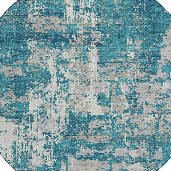 Homeroots 3' Black And Gray Abstract Washable Area Rug - Versatile Indoor Outdoor Design For Any Space 8' Round Polyester 598000