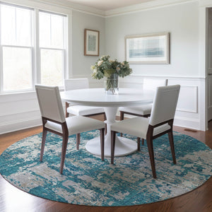 Homeroots 3' Black And Gray Abstract Washable Area Rug - Versatile Indoor Outdoor Design For Any Space 8' Round Polyester 598000