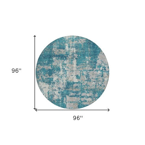 Homeroots 3' Black And Gray Abstract Washable Area Rug - Versatile Indoor Outdoor Design For Any Space 8' Round Polyester 598000