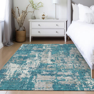 Homeroots 3' Black And Gray Abstract Washable Area Rug - Versatile Indoor Outdoor Design For Any Space 8' X 10' Polyester 598001