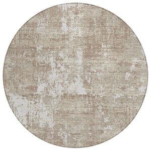 HomeRoots 5' Taupe and Ivory Abstract Area Rug – Stylish, Washable Design for Indoor and Outdoor Living Spaces 8' Round 598006