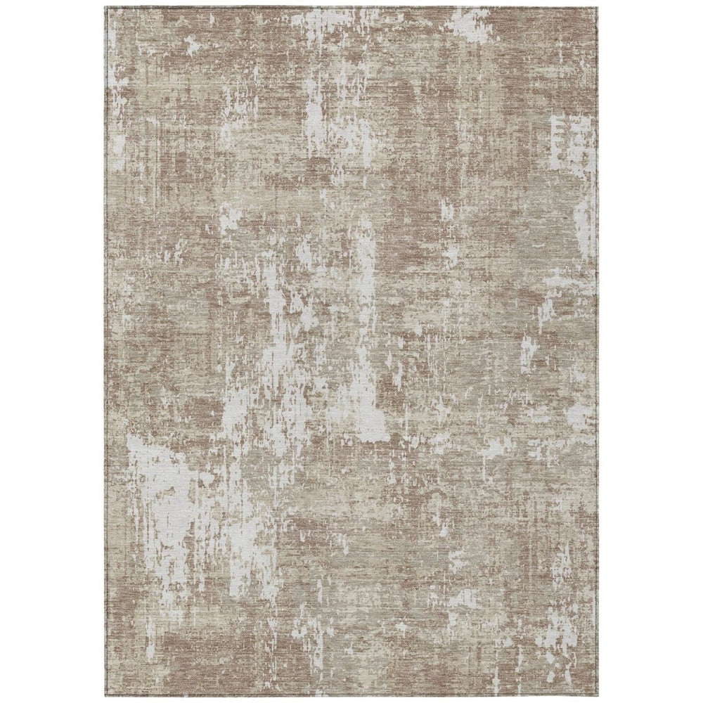 HomeRoots 5' Taupe and Ivory Abstract Area Rug – Stylish, Washable Design for Indoor and Outdoor Living Spaces 8' X 10' 598007