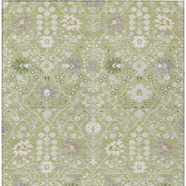 Homeroots 3' Artichoke Green Gray Ivory Oriental Washable Area Rug For Indoor And Outdoor Spaces, Durable Design 3' X 5' Polyester 598010