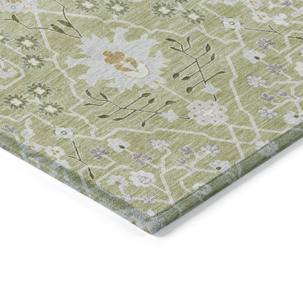Homeroots 3' Artichoke Green Gray Ivory Oriental Washable Area Rug For Indoor And Outdoor Spaces, Durable Design 3' X 5' Polyester 598010