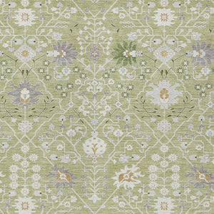 Homeroots 3' Artichoke Green Gray Ivory Oriental Washable Area Rug For Indoor And Outdoor Spaces, Durable Design 3' X 5' Polyester 598010