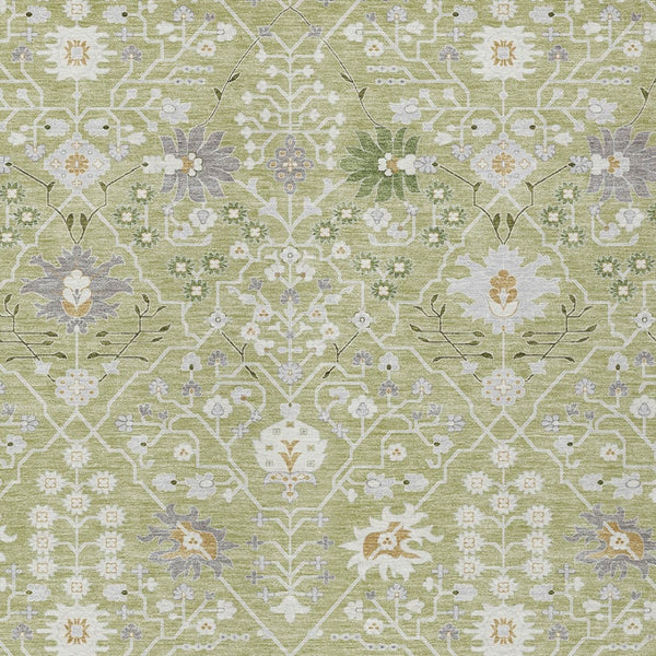 Homeroots 3' Artichoke Green Gray Ivory Oriental Washable Area Rug For Indoor And Outdoor Spaces, Durable Design 3' X 5' Polyester 598010