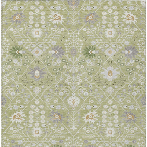 Homeroots 3' Artichoke Green Gray Ivory Oriental Washable Area Rug For Indoor And Outdoor Spaces, Durable Design 5' X 8' Polyester 598011