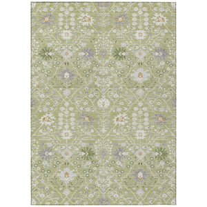 HomeRoots 5' Timeless Artichoke Green, Gray & Ivory Oriental Area Rug for Indoor/Outdoor Durability & Style 5' X 8' 598011