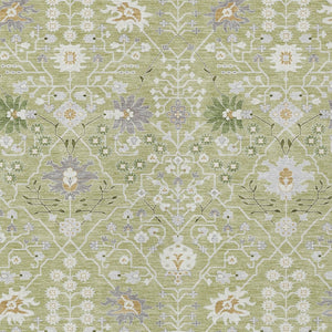 Homeroots 3' Artichoke Green Gray Ivory Oriental Washable Area Rug For Indoor And Outdoor Spaces, Durable Design 5' X 8' Polyester 598011