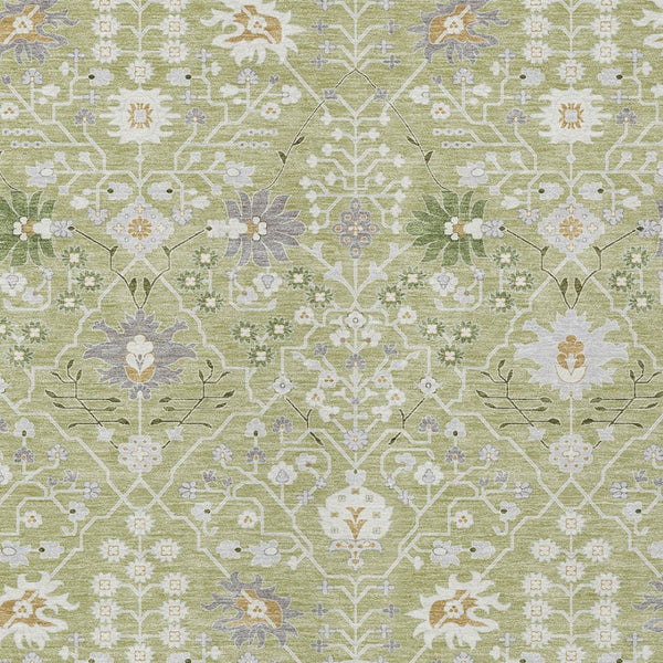 Homeroots 3' Artichoke Green Gray Ivory Oriental Washable Area Rug For Indoor And Outdoor Spaces, Durable Design 5' X 8' Polyester 598011