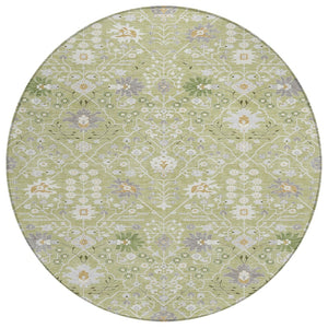 HomeRoots 5' Timeless Artichoke Green, Gray & Ivory Oriental Area Rug for Indoor/Outdoor Durability & Style 8' Round 598012