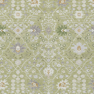 Homeroots 3' Artichoke Green Gray Ivory Oriental Washable Area Rug For Indoor And Outdoor Spaces, Durable Design 8' X 10' Polyester 598013