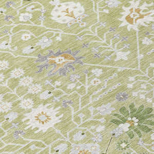 Homeroots 3' Artichoke Green Gray Ivory Oriental Washable Area Rug For Indoor And Outdoor Spaces, Durable Design 8' X 10' Polyester 598013