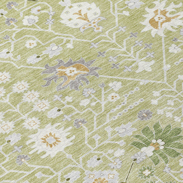 Homeroots 3' Artichoke Green Gray Ivory Oriental Washable Area Rug For Indoor And Outdoor Spaces, Durable Design 8' X 10' Polyester 598013