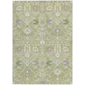 Homeroots 3' Artichoke Green Gray Ivory Oriental Washable Area Rug For Indoor And Outdoor Spaces, Durable Design 9' X 12' Polyester 598014