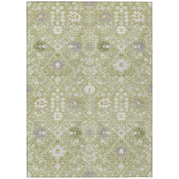 HomeRoots 5' Timeless Artichoke Green, Gray & Ivory Oriental Area Rug for Indoor/Outdoor Durability & Style 10' X 14' 598015