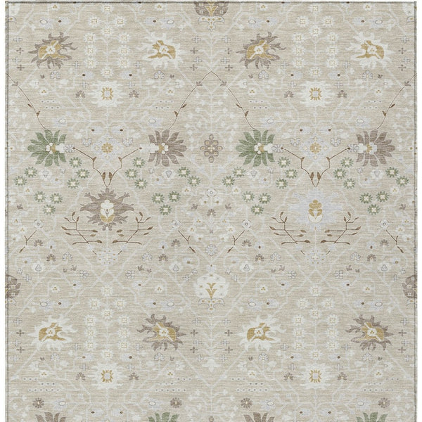 Homeroots 3' Artichoke Green Gray Ivory Oriental Washable Area Rug For Indoor And Outdoor Spaces, Durable Design 3' X 5' Polyester 598016