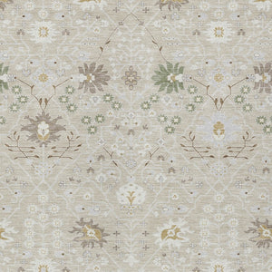 Homeroots 3' Artichoke Green Gray Ivory Oriental Washable Area Rug For Indoor And Outdoor Spaces, Durable Design 3' X 5' Polyester 598016