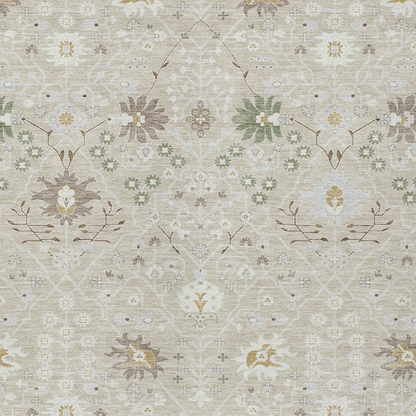 Homeroots 3' Artichoke Green Gray Ivory Oriental Washable Area Rug For Indoor And Outdoor Spaces, Durable Design 3' X 5' Polyester 598016