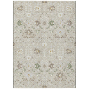 HomeRoots 5' Oriental Washable Area Rug in Beige, Brown & Green - Stylish, Durable for Indoor & Outdoor Use 5' X 8' 598017