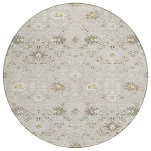 HomeRoots 5' Oriental Washable Area Rug in Beige, Brown & Green - Stylish, Durable for Indoor & Outdoor Use 8' Round 598018