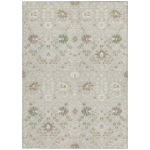 Homeroots 3' Artichoke Green Gray Ivory Oriental Washable Area Rug For Indoor And Outdoor Spaces, Durable Design 8' X 10' Polyester 598019