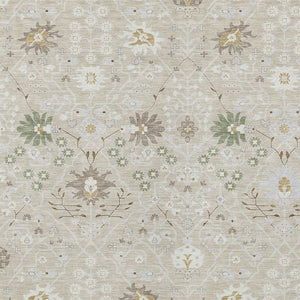 Homeroots 3' Artichoke Green Gray Ivory Oriental Washable Area Rug For Indoor And Outdoor Spaces, Durable Design 8' X 10' Polyester 598019