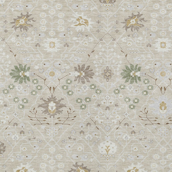 Homeroots 3' Artichoke Green Gray Ivory Oriental Washable Area Rug For Indoor And Outdoor Spaces, Durable Design 8' X 10' Polyester 598019