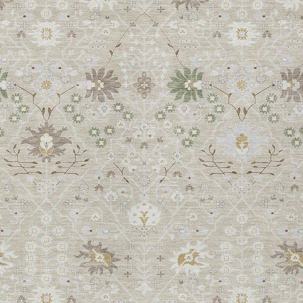 Homeroots 3' Artichoke Green Gray Ivory Oriental Washable Area Rug For Indoor And Outdoor Spaces, Durable Design 9' X 12' Polyester 598020