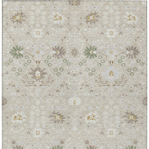 Homeroots 3' Artichoke Green Gray Ivory Oriental Washable Area Rug For Indoor And Outdoor Spaces, Durable Design 10' X 14' Polyester 598021