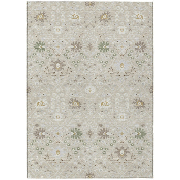 HomeRoots 5' Oriental Washable Area Rug in Beige, Brown & Green - Stylish, Durable for Indoor & Outdoor Use 10' X 14' 598021
