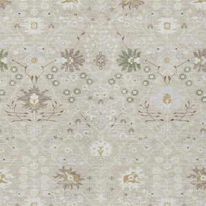 Homeroots 3' Artichoke Green Gray Ivory Oriental Washable Area Rug For Indoor And Outdoor Spaces, Durable Design 10' X 14' Polyester 598021