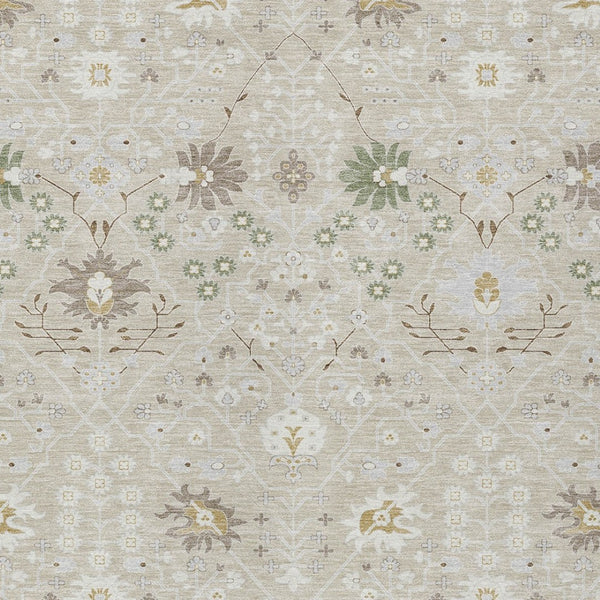 Homeroots 3' Artichoke Green Gray Ivory Oriental Washable Area Rug For Indoor And Outdoor Spaces, Durable Design 10' X 14' Polyester 598021