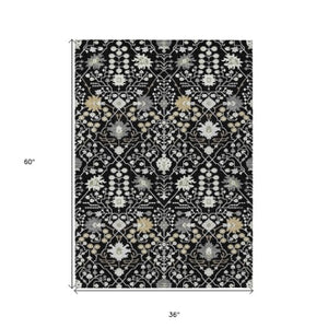 Homeroots 3' Artichoke Green Gray Ivory Oriental Washable Area Rug For Indoor And Outdoor Spaces, Durable Design 3' X 5' Polyester 598022